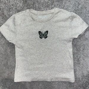Light Grey Butterfly Detail Baby Tee - Size M